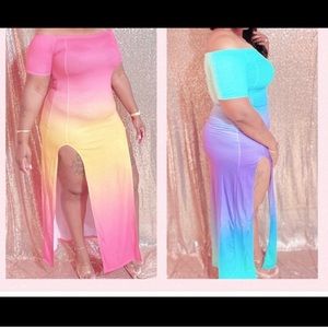 Long blue and purple dress with split